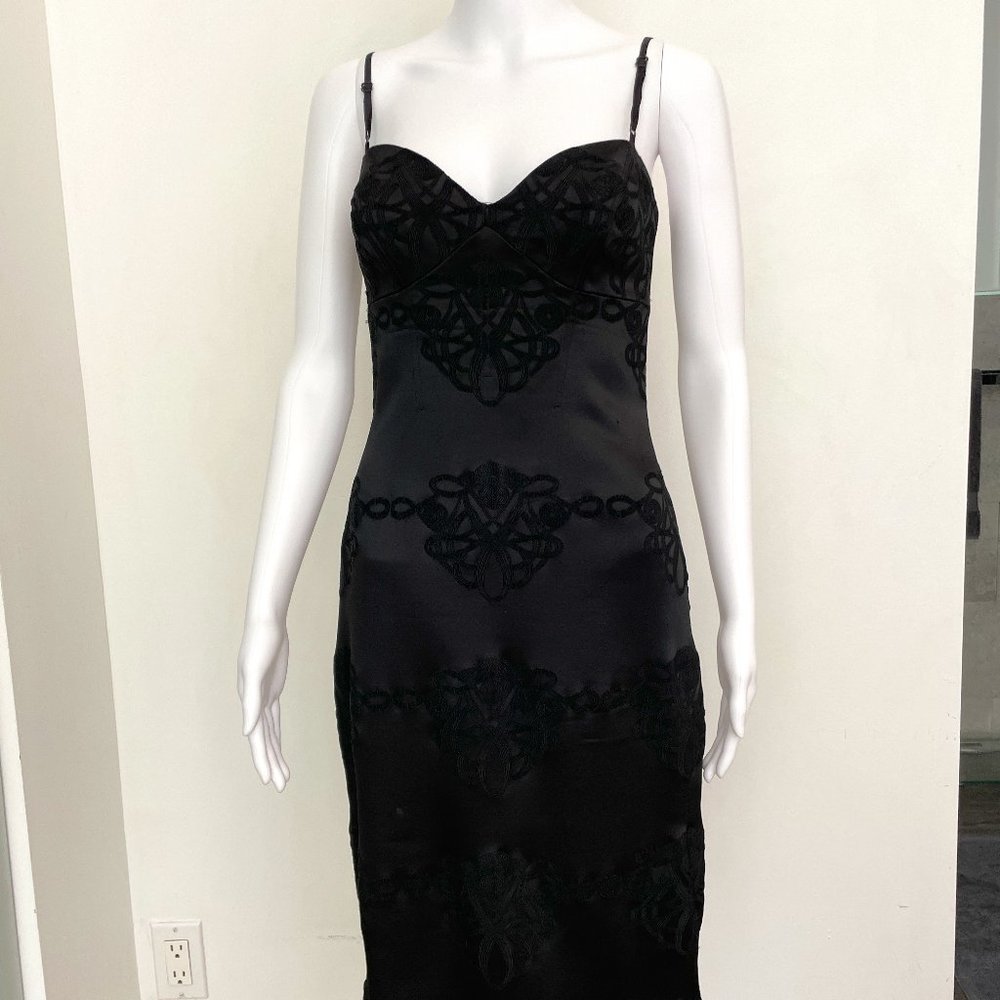 Nicole Miller, Black Satin Corset Strap Dress, Size 6